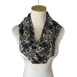 J. Jill Black, Tan, Cream Patterned Viscose Infinity Loop Scarf